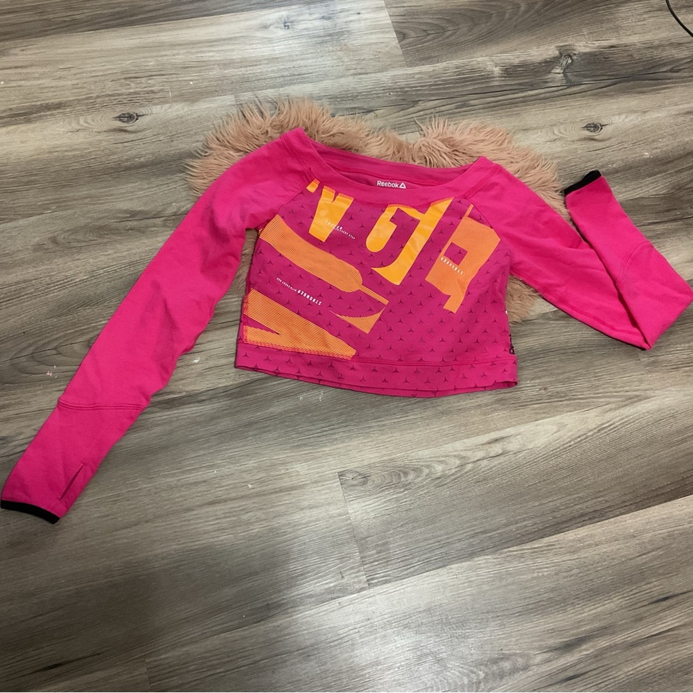 Reebok Pink Long Sleeve Crop Top Size XS